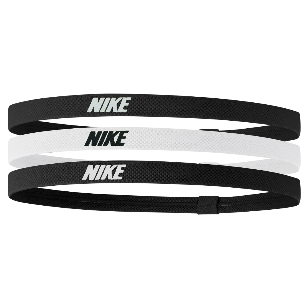 Nike Elastic Hårbånd 2.0 - 3 PK Onesize Unisex (Hvid/Sort) med Silikone Stribe til Aktivitet
